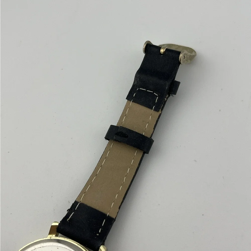 Sailor Jane Watch Women 36mm Gold Case Black Faux Leather Band- New Battery